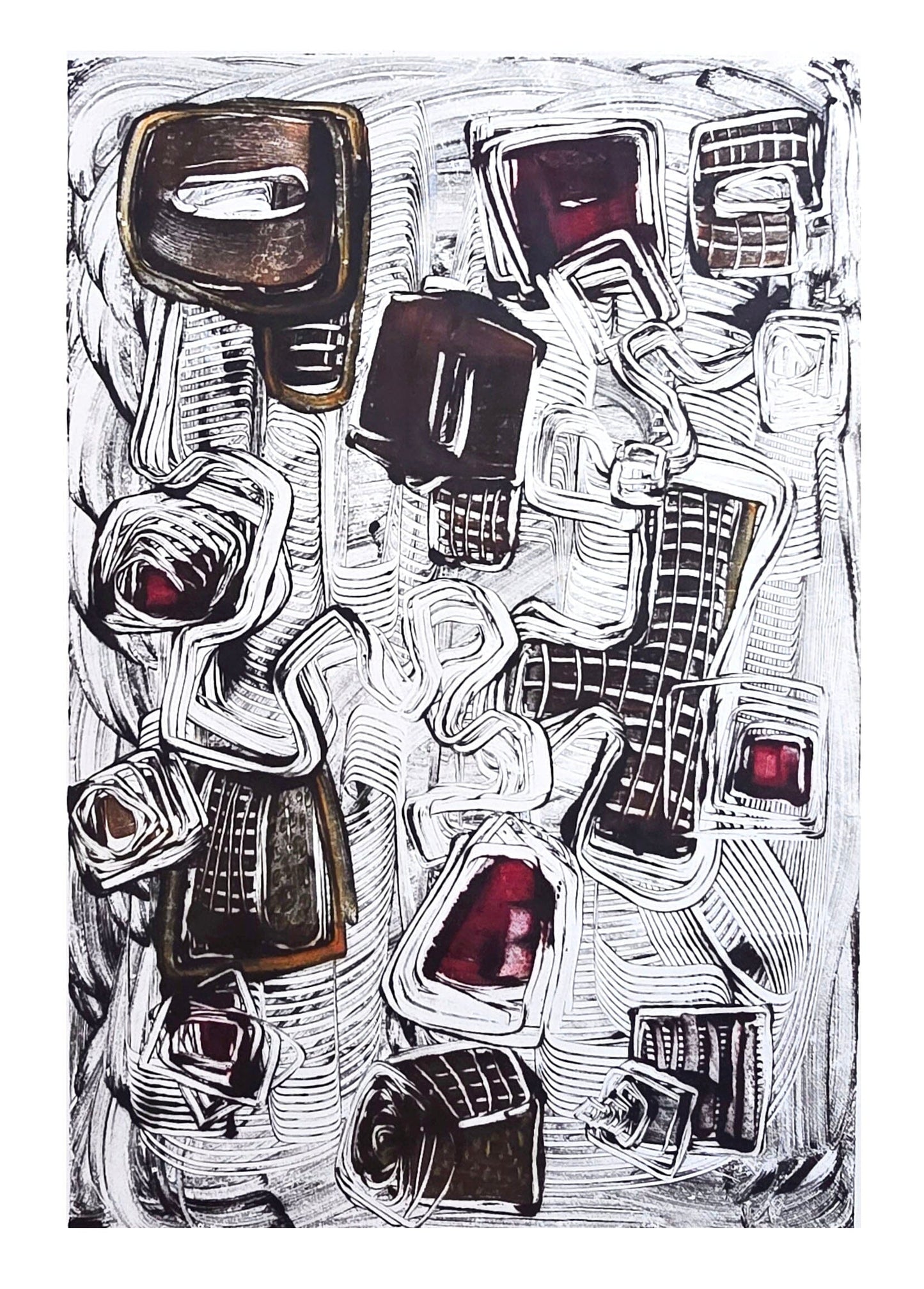 Encaustic Monotype "Echoes of Shape" on Asian Mulberry Paper – 30" x 22" Artwork Elizabeth Schowachert Art