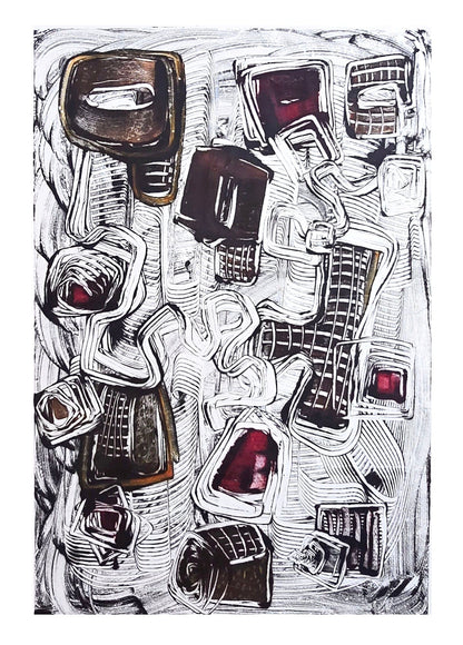Encaustic Monotype "Echoes of Shape" on Asian Mulberry Paper – 30" x 22" Artwork Elizabeth Schowachert Art