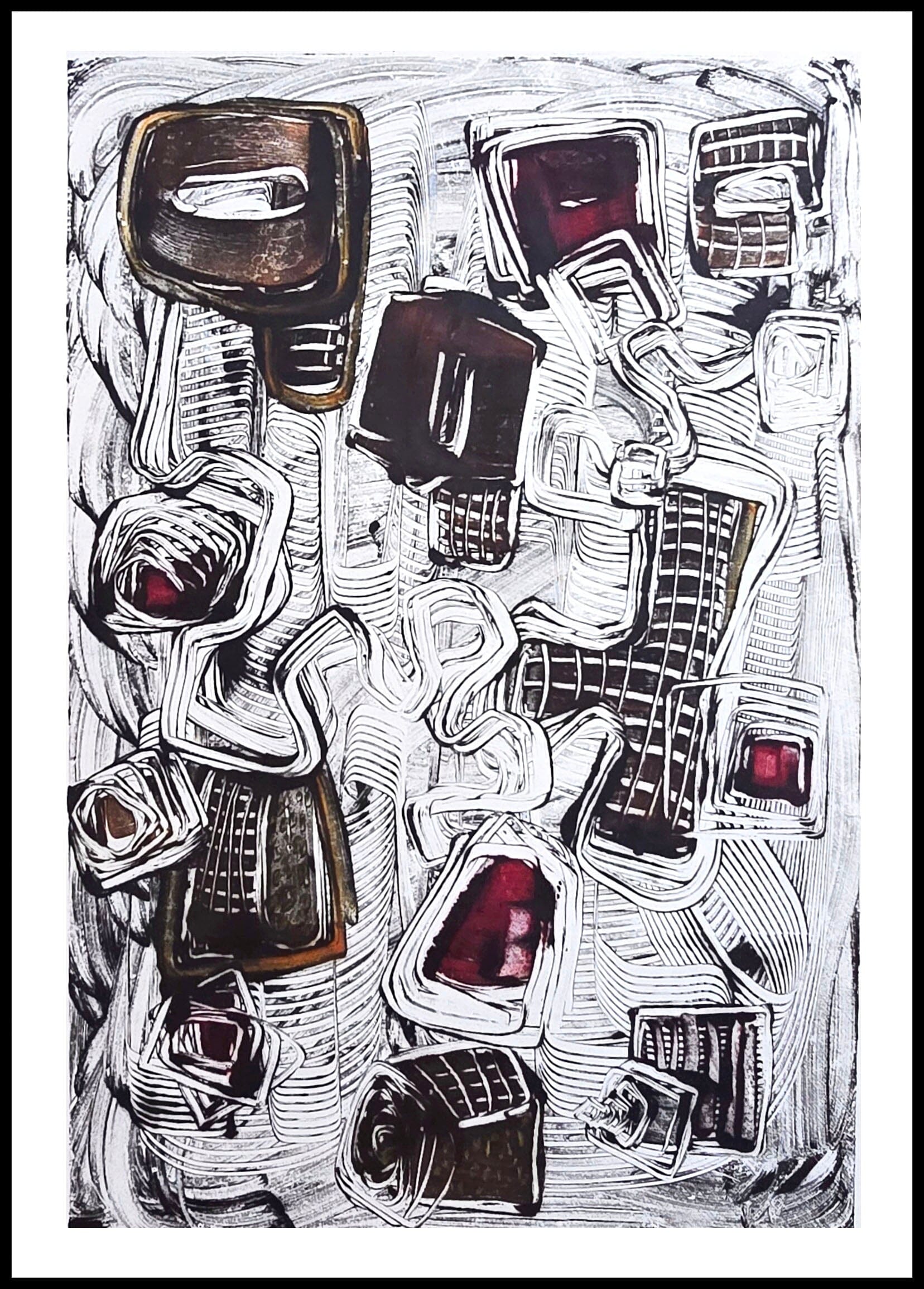 Encaustic Monotype "Echoes of Shape" on Asian Mulberry Paper – 30" x 22" Artwork Elizabeth Schowachert Art