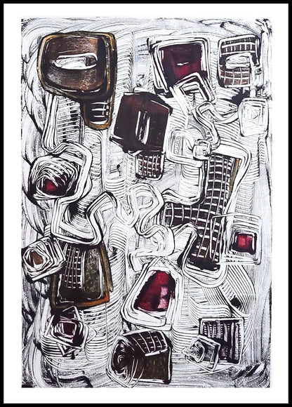 Encaustic Monotype "Echoes of Shape" on Asian Mulberry Paper – 30" x 22" Artwork Elizabeth Schowachert Art
