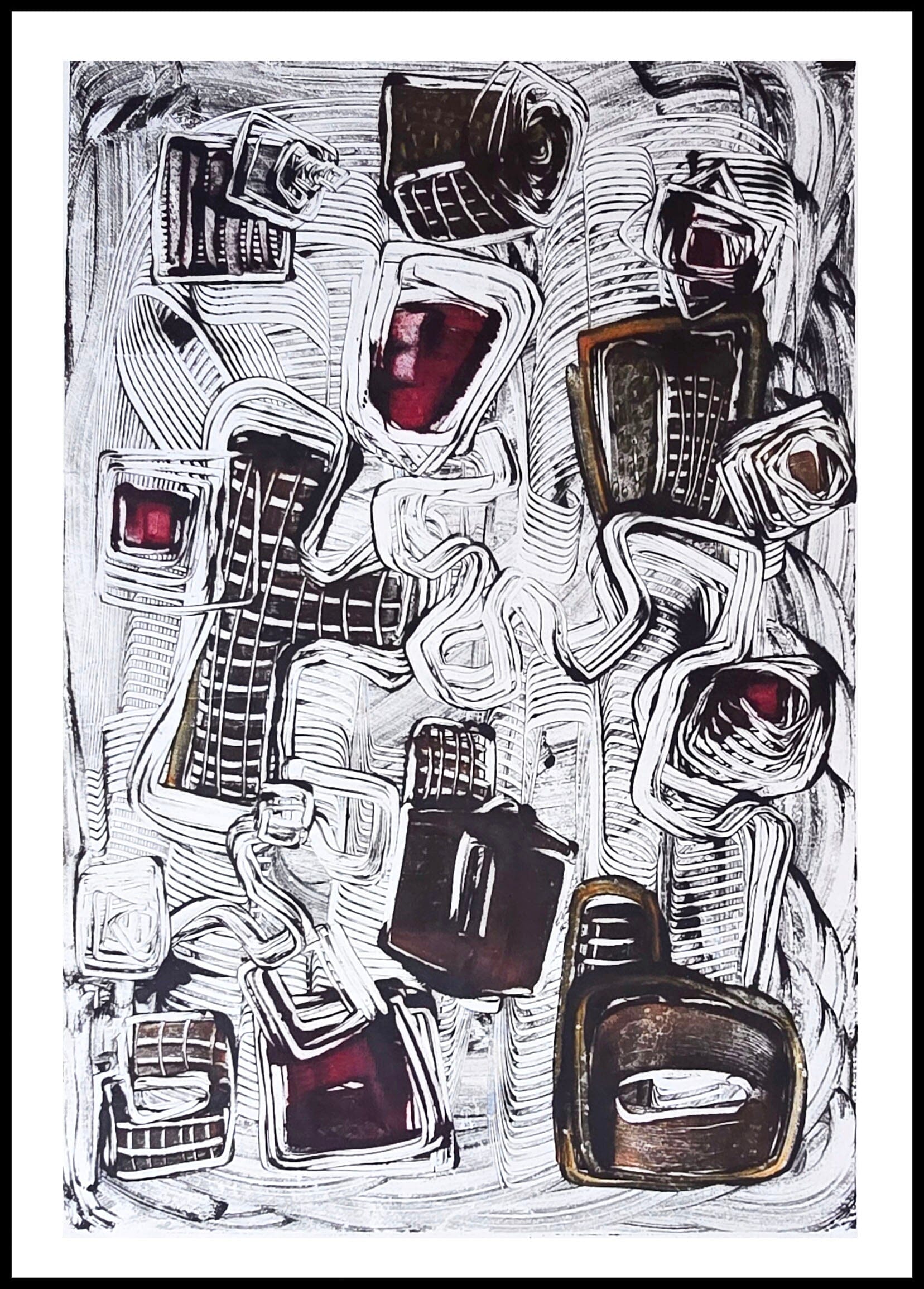 Encaustic Monotype "Echoes of Shape" on Asian Mulberry Paper – 30" x 22" Artwork Elizabeth Schowachert Art