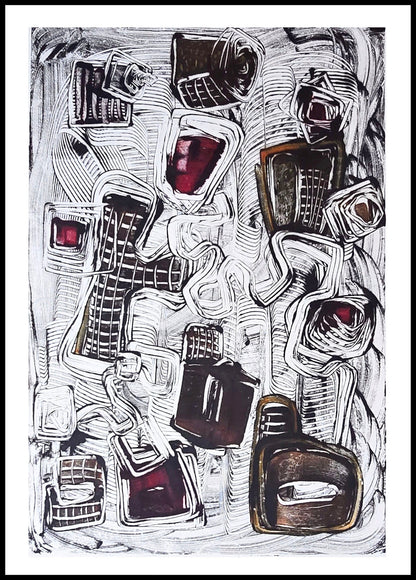 Encaustic Monotype "Echoes of Shape" on Asian Mulberry Paper – 30" x 22" Artwork Elizabeth Schowachert Art