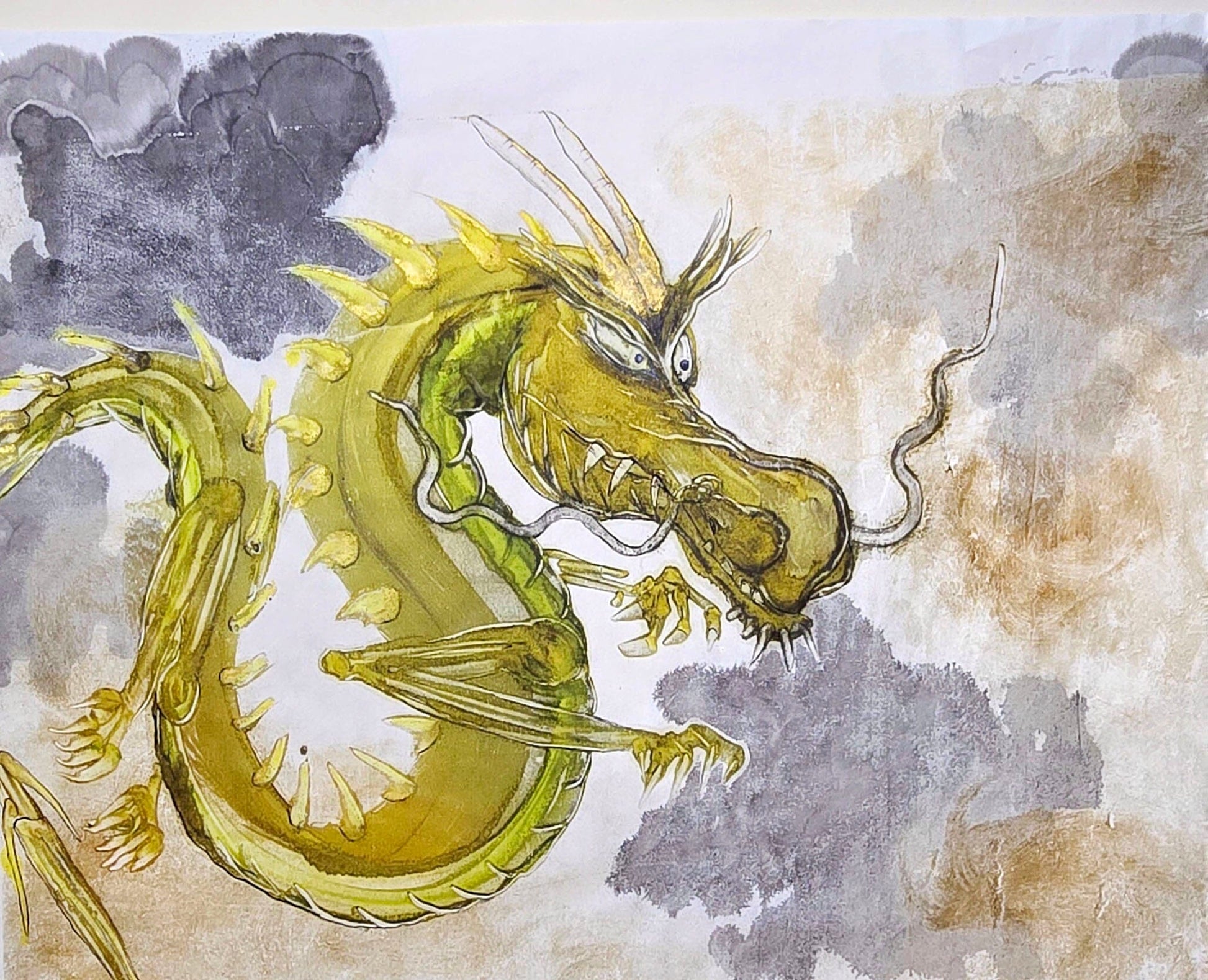 Encaustic Monotype "Guardian of the Clouds" on Asian Mulberry Paper – 30" x 22" Artwork Elizabeth Schowachert Art