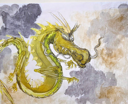 Encaustic Monotype "Guardian of the Clouds" on Asian Mulberry Paper – 30" x 22" Artwork Elizabeth Schowachert Art