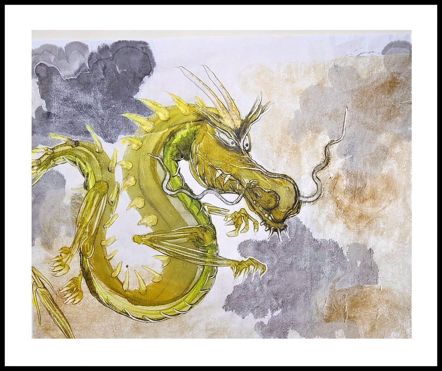 Encaustic Monotype "Guardian of the Clouds" on Asian Mulberry Paper – 30" x 22" Artwork Elizabeth Schowachert Art