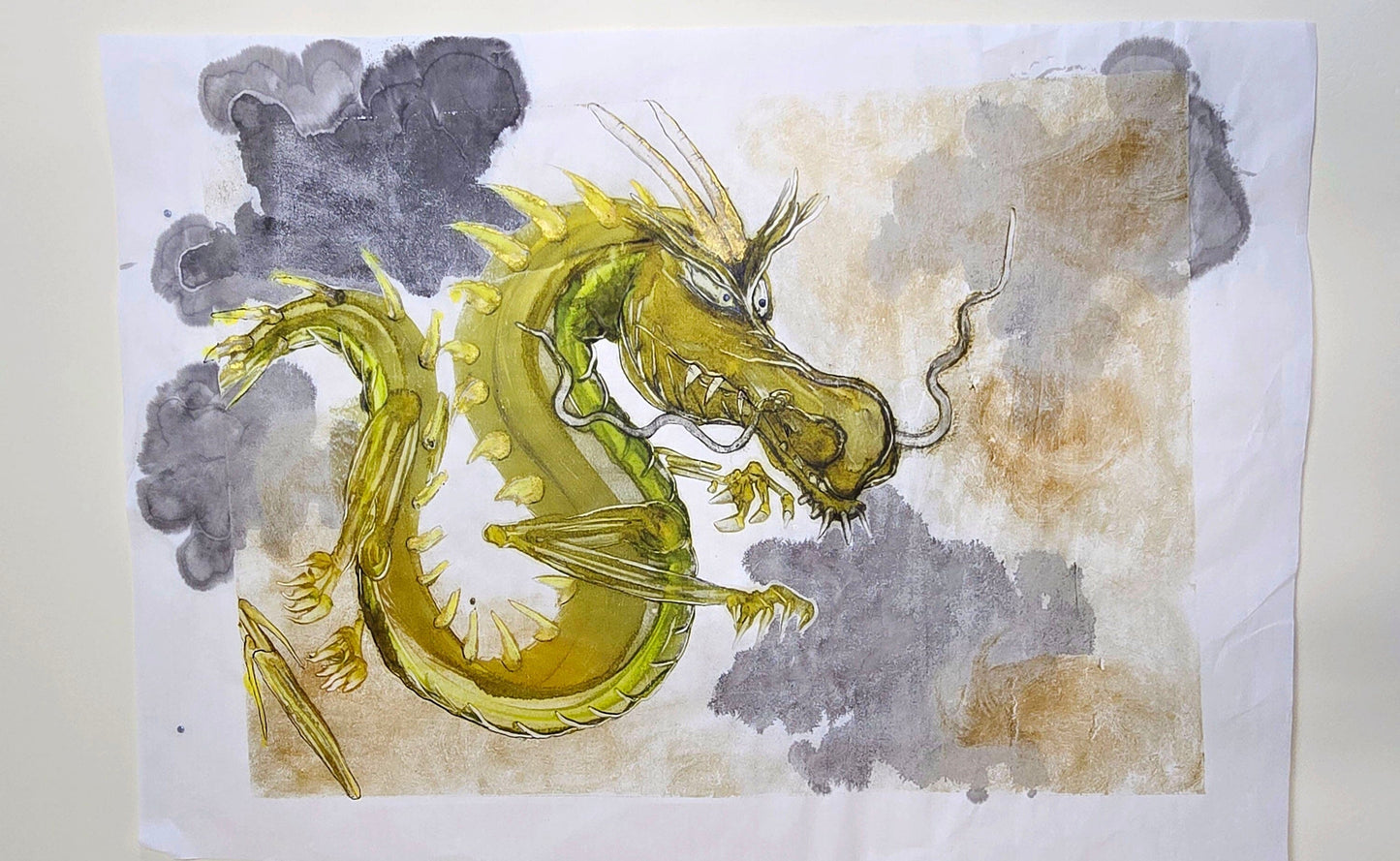 Encaustic Monotype "Guardian of the Clouds" on Asian Mulberry Paper – 30" x 22" Artwork Elizabeth Schowachert Art
