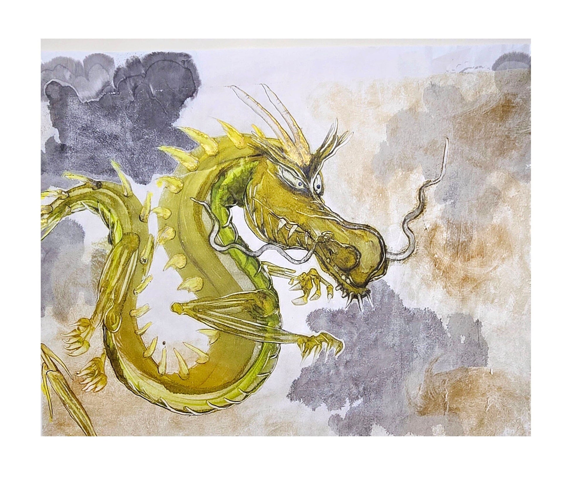 Encaustic Monotype "Guardian of the Clouds" on Asian Mulberry Paper – 30" x 22" Artwork Elizabeth Schowachert Art