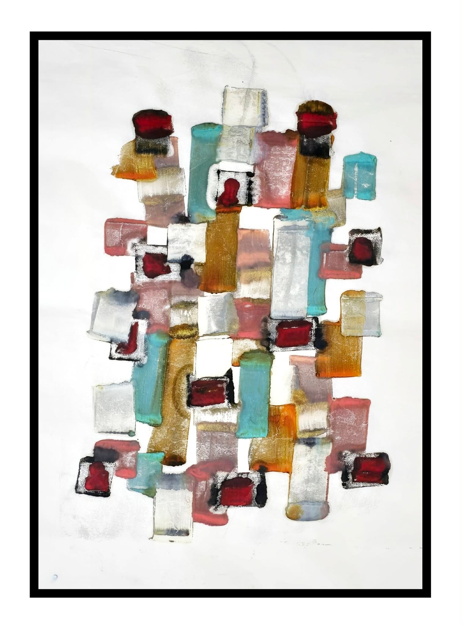 Encaustic Monotype "Intervals of Shape" on Asian Mulberry Paper – 30 x 22 Artwork Elizabeth Schowachert Art
