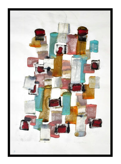 Encaustic Monotype "Intervals of Shape" on Asian Mulberry Paper – 30 x 22 Artwork Elizabeth Schowachert Art