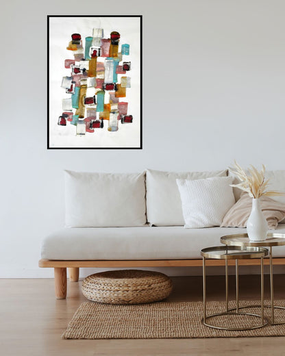 Encaustic Monotype "Intervals of Shape" on Asian Mulberry Paper – 30 x 22 Artwork Elizabeth Schowachert Art
