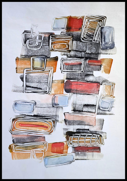 Encaustic Monotype "Nested Forms" on Asian Mulberry Paper – 30" x 22" Artwork Elizabeth Schowachert Art