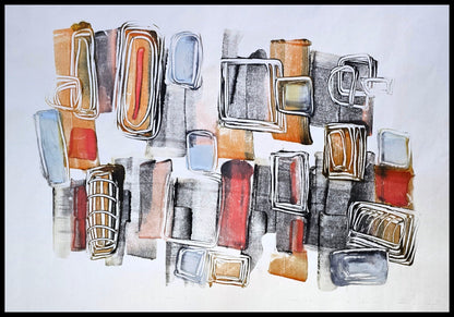 Encaustic Monotype "Nested Forms" on Asian Mulberry Paper – 30" x 22" Artwork Elizabeth Schowachert Art