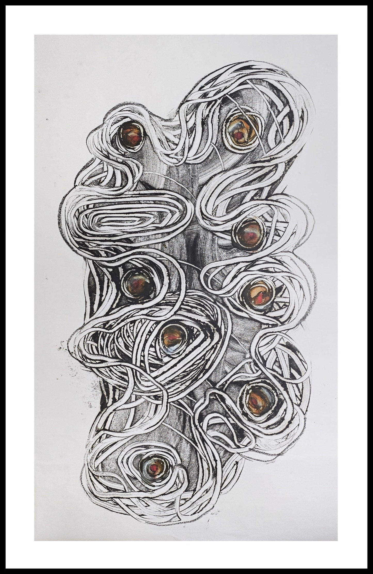 Encaustic Monotype "Origins in Motion" on Asian Mulberry Paper – 30" x 22" Artwork Elizabeth Schowachert Art