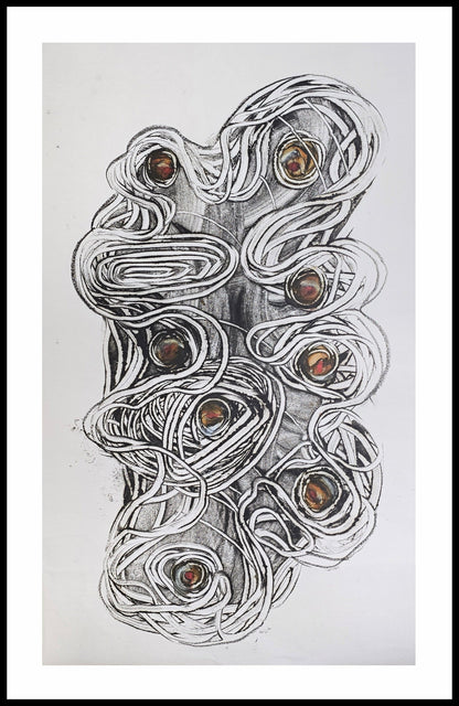 Encaustic Monotype "Origins in Motion" on Asian Mulberry Paper – 30" x 22" Artwork Elizabeth Schowachert Art
