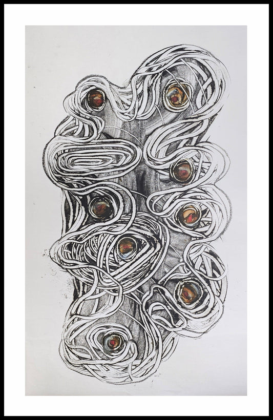 Encaustic Monotype "Origins in Motion" on Asian Mulberry Paper – 30" x 22" Artwork Elizabeth Schowachert Art