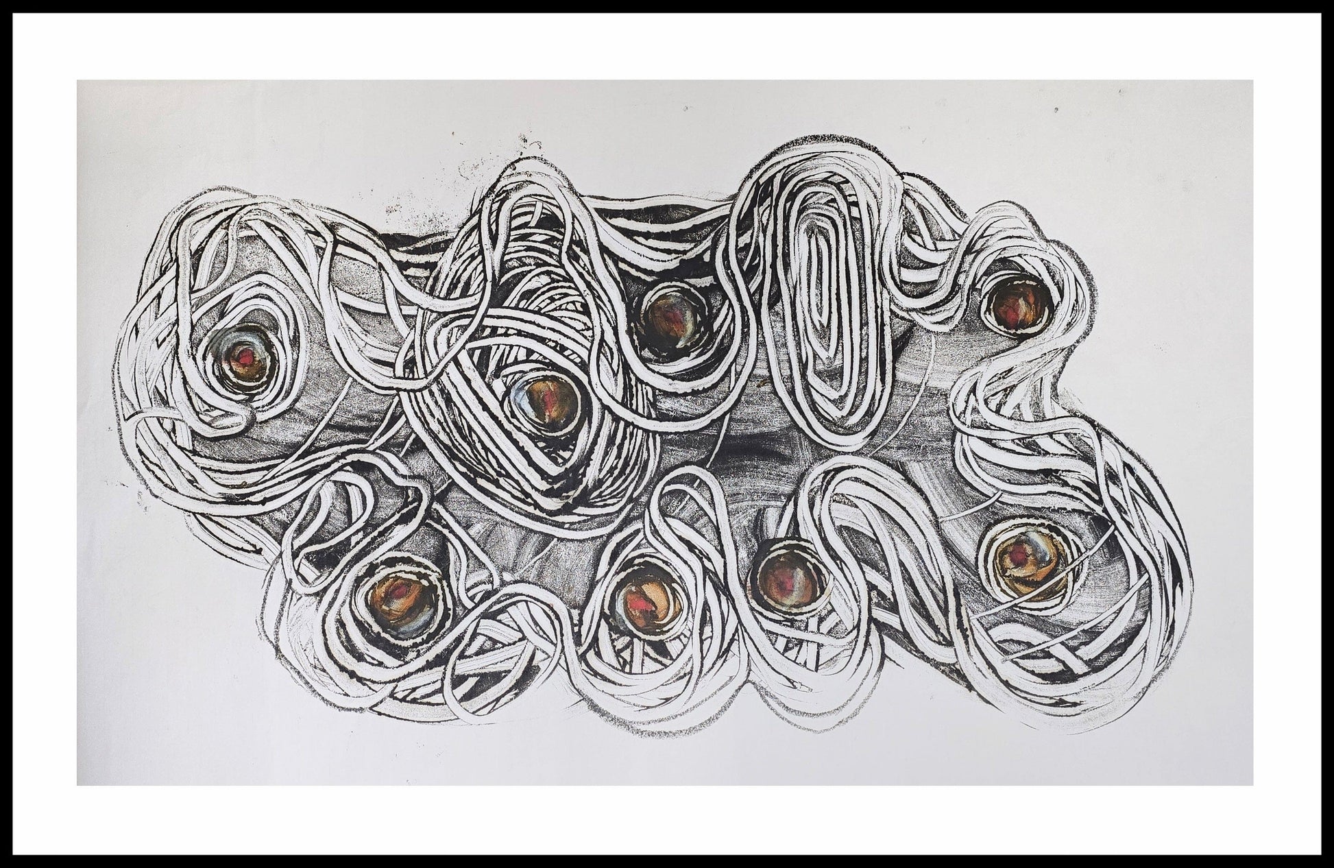 Encaustic Monotype "Origins in Motion" on Asian Mulberry Paper – 30" x 22" Artwork Elizabeth Schowachert Art