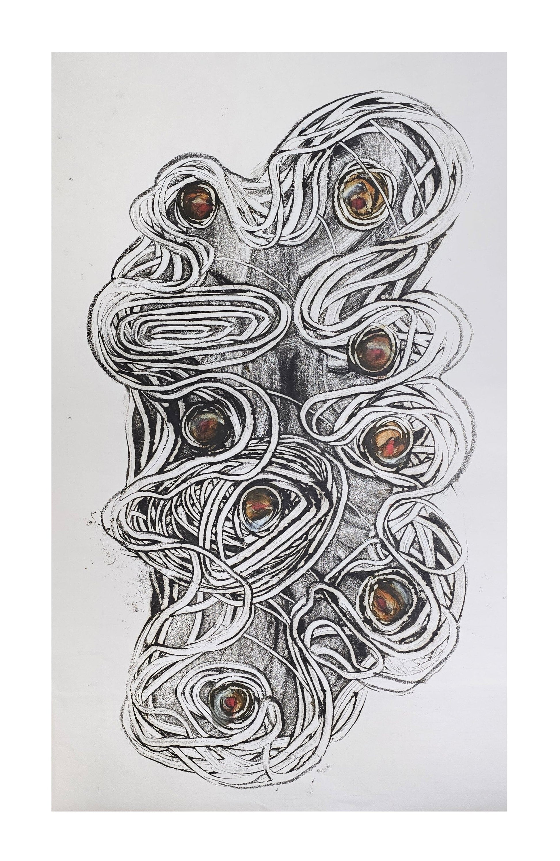 Encaustic Monotype "Origins in Motion" on Asian Mulberry Paper – 30" x 22" Artwork Elizabeth Schowachert Art