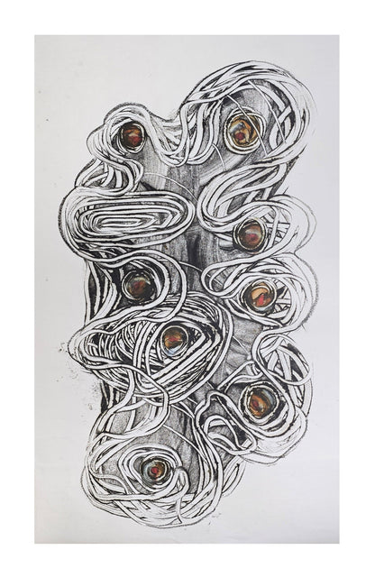 Encaustic Monotype "Origins in Motion" on Asian Mulberry Paper – 30" x 22" Artwork Elizabeth Schowachert Art
