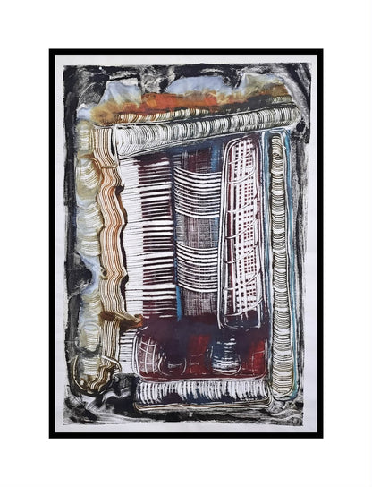 Encaustic Monotype "Resonant Lines" on Asian Mulberry Paper – 30 x 22 Artwork Elizabeth Schowachert Art