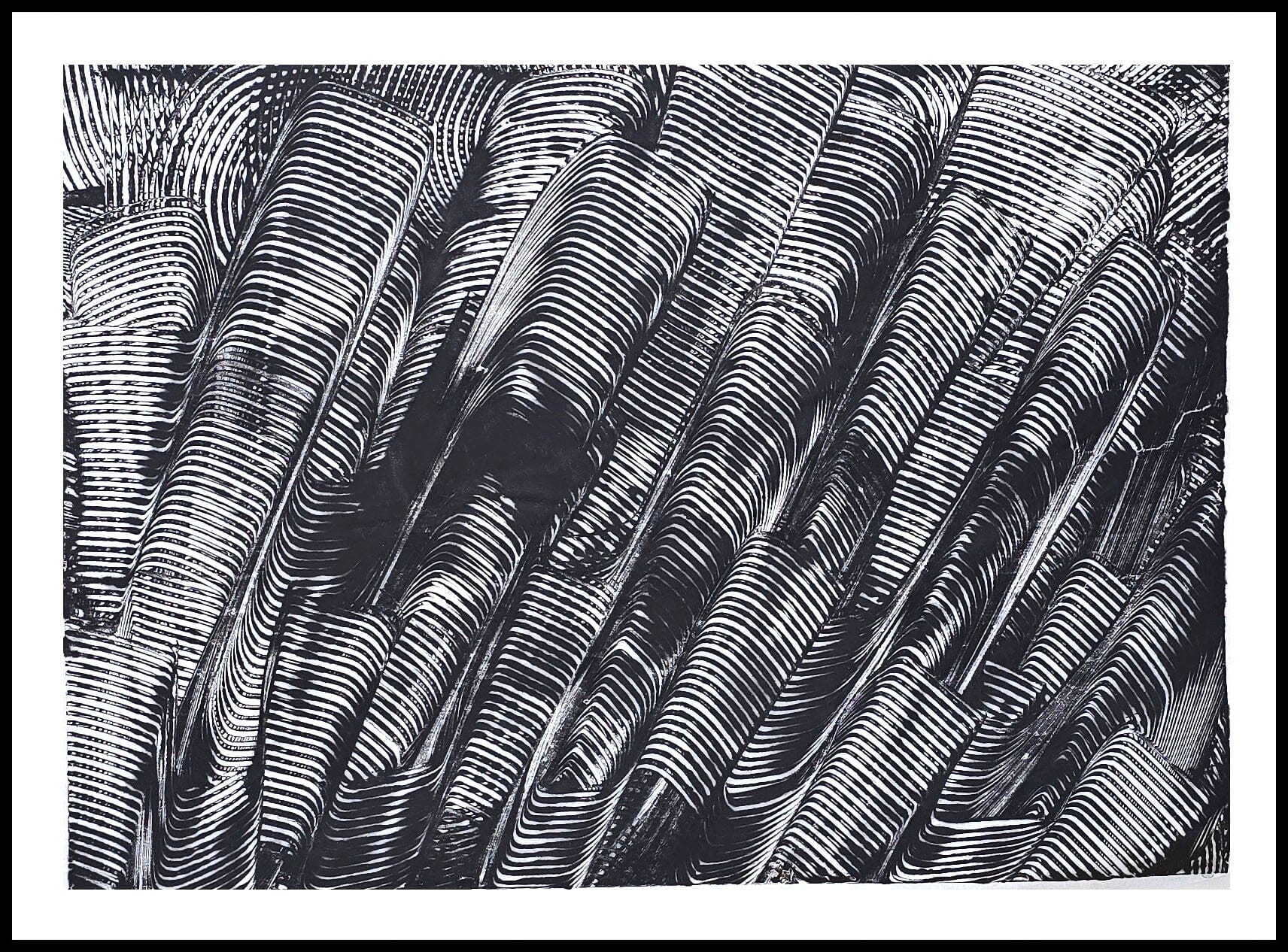 Encaustic Monotype "Shadow Weave" on Asian Mulberry Paper – 16" x 22" Artwork Elizabeth Schowachert Art