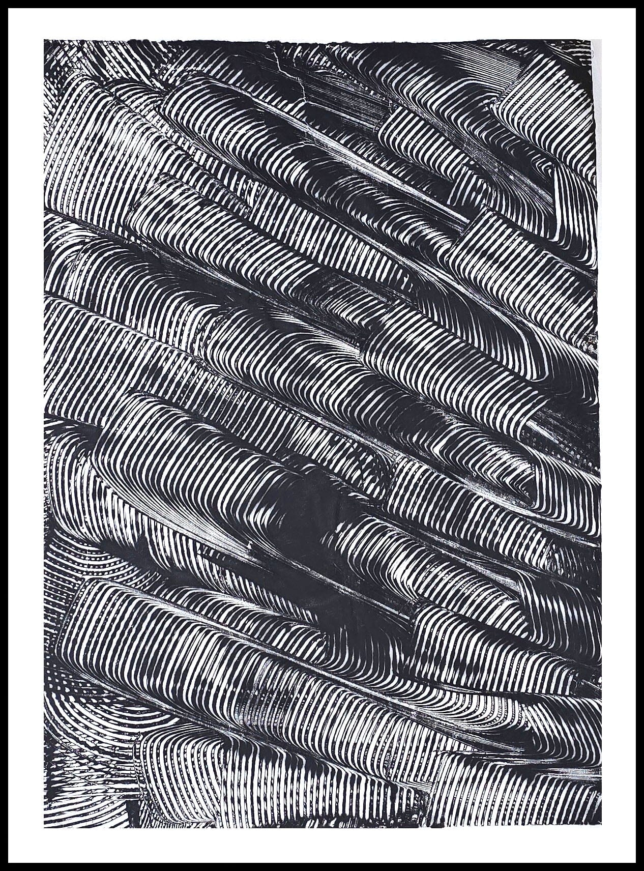 Encaustic Monotype "Shadow Weave" on Asian Mulberry Paper – 16" x 22" Artwork Elizabeth Schowachert Art