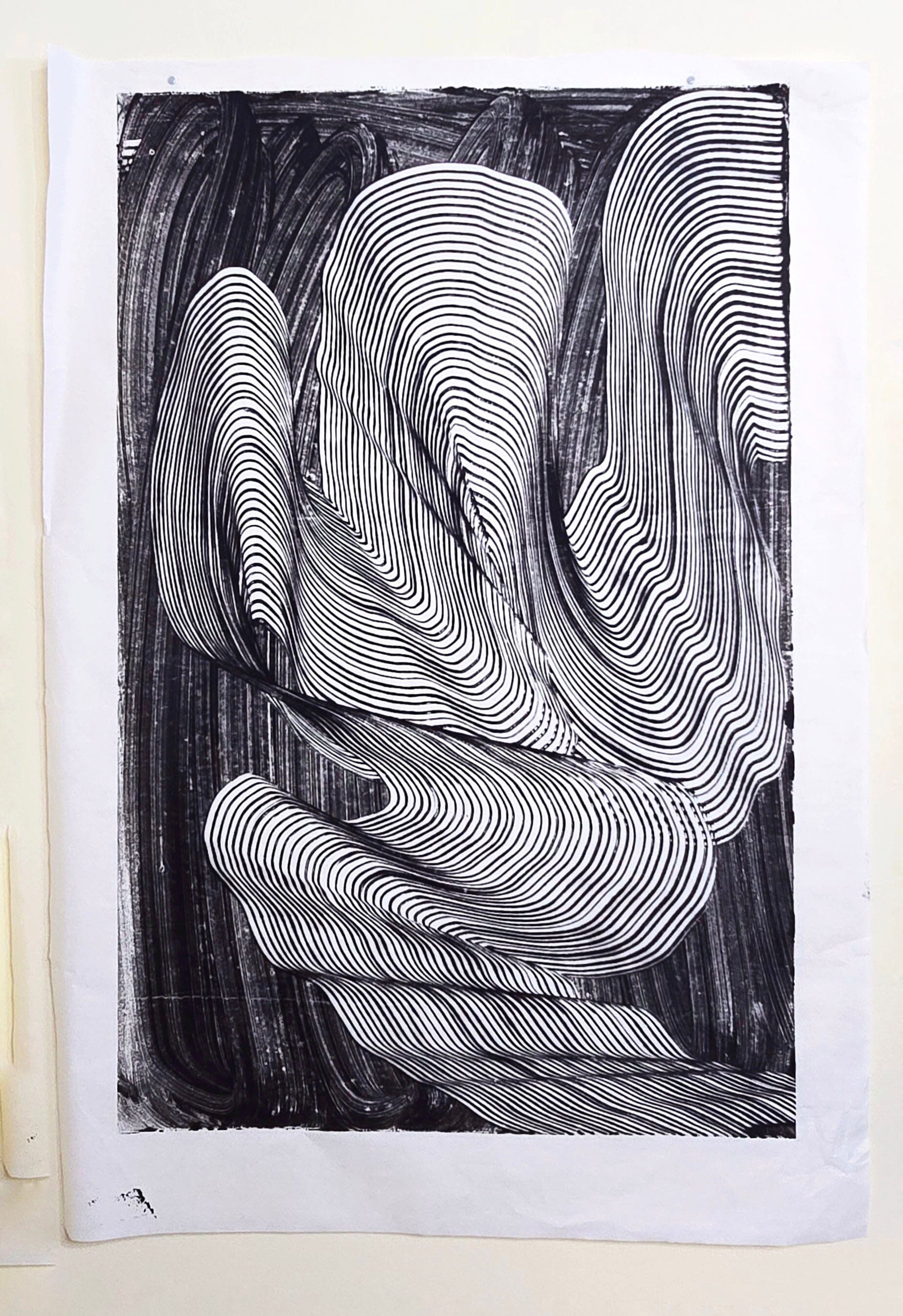 Encaustic Monotype "Shifting Currents" on Asian Mulberry Paper – 30" x 22" Artwork Elizabeth Schowachert Art