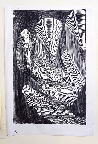 Encaustic Monotype "Shifting Currents" on Asian Mulberry Paper – 30" x 22" Artwork Elizabeth Schowachert Art