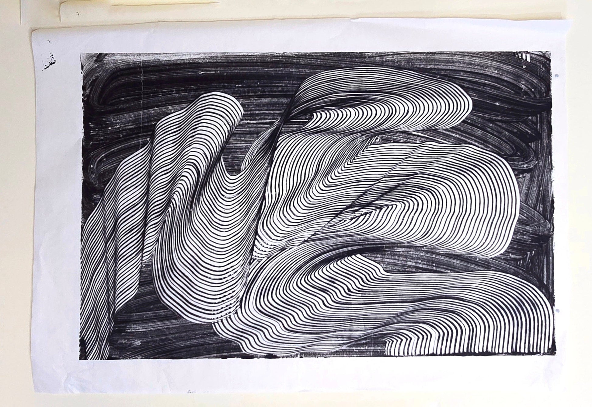 Encaustic Monotype "Shifting Currents" on Asian Mulberry Paper – 30" x 22" Artwork Elizabeth Schowachert Art