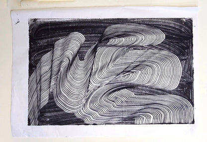 Encaustic Monotype "Shifting Currents" on Asian Mulberry Paper – 30" x 22" Artwork Elizabeth Schowachert Art
