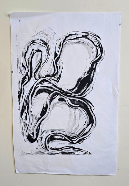 Encaustic Monotype "Unwinding" on Asian Mulberry Paper – 16" x 22" Artwork Elizabeth Schowachert Art