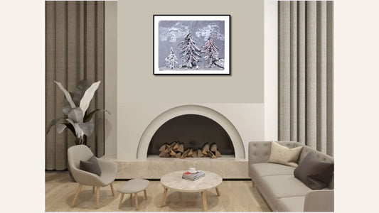 Encaustic Monotype "Woodland Drift" on Asian Mulberry Paper – 16" x 22" Artwork Elizabeth Schowachert Art