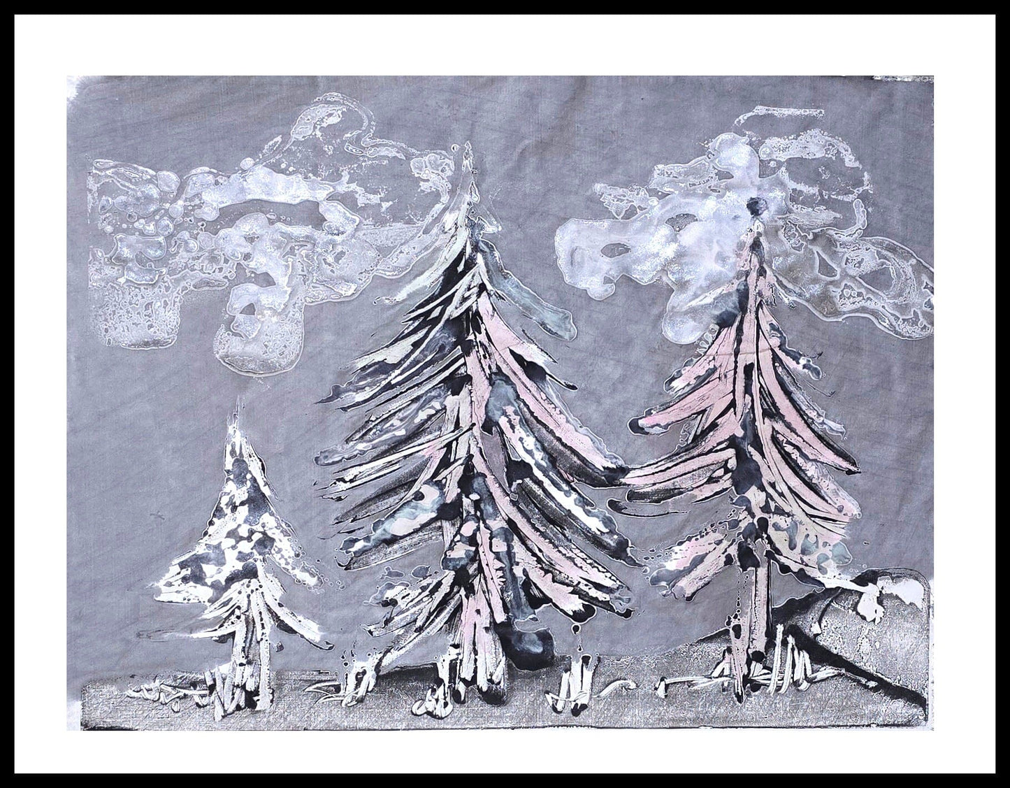 Encaustic Monotype "Woodland Drift" on Asian Mulberry Paper – 16" x 22" Artwork Elizabeth Schowachert Art