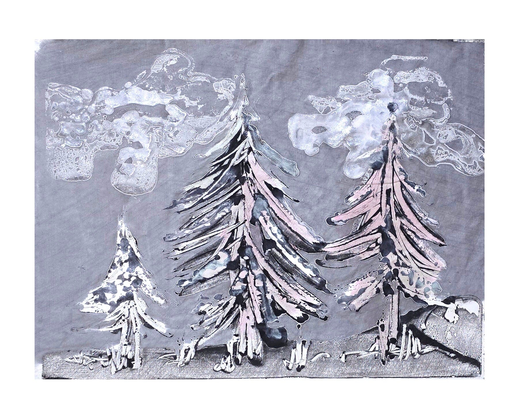 Encaustic Monotype "Woodland Drift" on Asian Mulberry Paper – 16" x 22" Artwork Elizabeth Schowachert Art