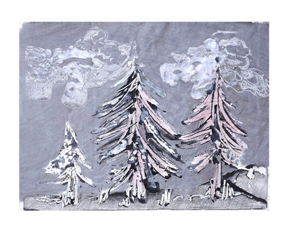 Encaustic Monotype "Woodland Drift" on Asian Mulberry Paper – 16" x 22" Artwork Elizabeth Schowachert Art