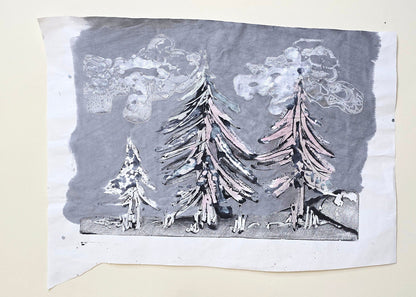 Encaustic Monotype "Woodland Drift" on Asian Mulberry Paper – 16" x 22" Artwork Elizabeth Schowachert Art