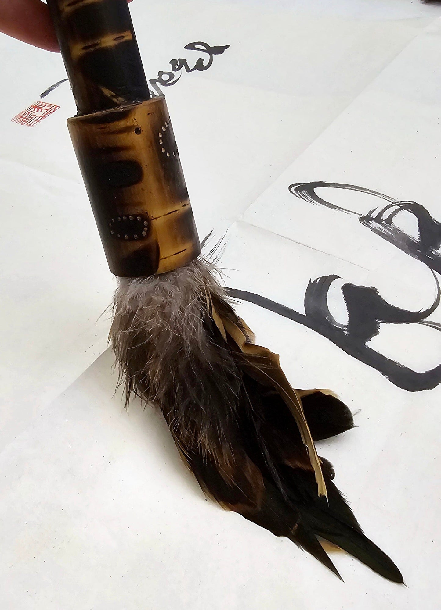 Handcrafted Rooster Saddle Feather Sumi-e Style Painter's Brush Paintbrush Elizabeth Schowachert Art