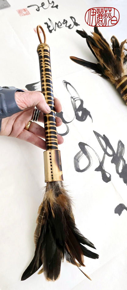 Handcrafted Rooster Saddle Feather Sumi-e Style Painter's Brush Paintbrush Elizabeth Schowachert Art