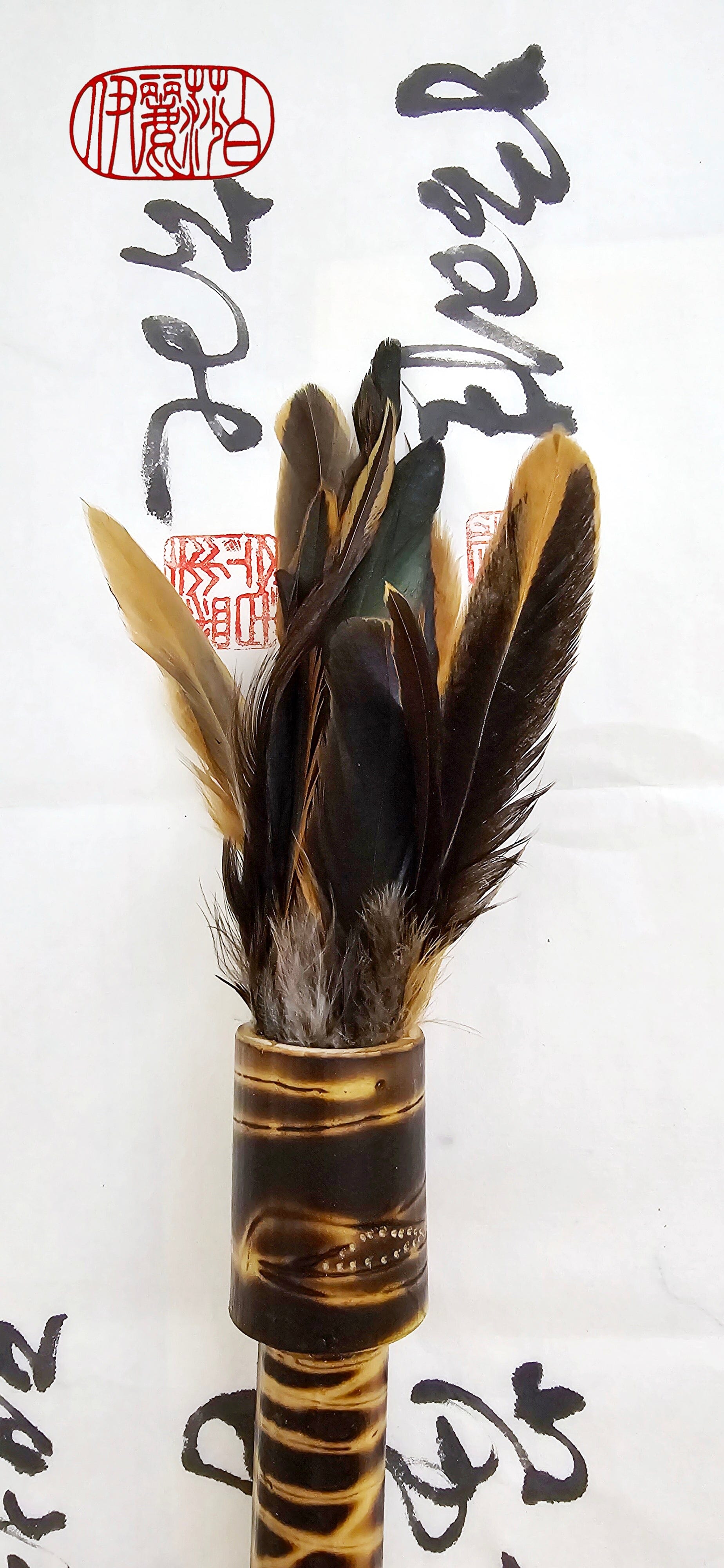 Handcrafted Rooster Saddle Feather Sumi-e Style Painter's Brush Paintbrush Elizabeth Schowachert Art