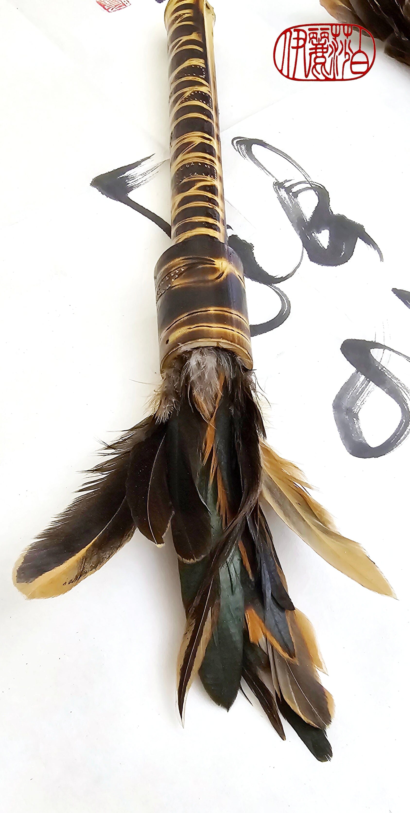 Handcrafted Rooster Saddle Feather Sumi-e Style Painter's Brush Paintbrush Elizabeth Schowachert Art