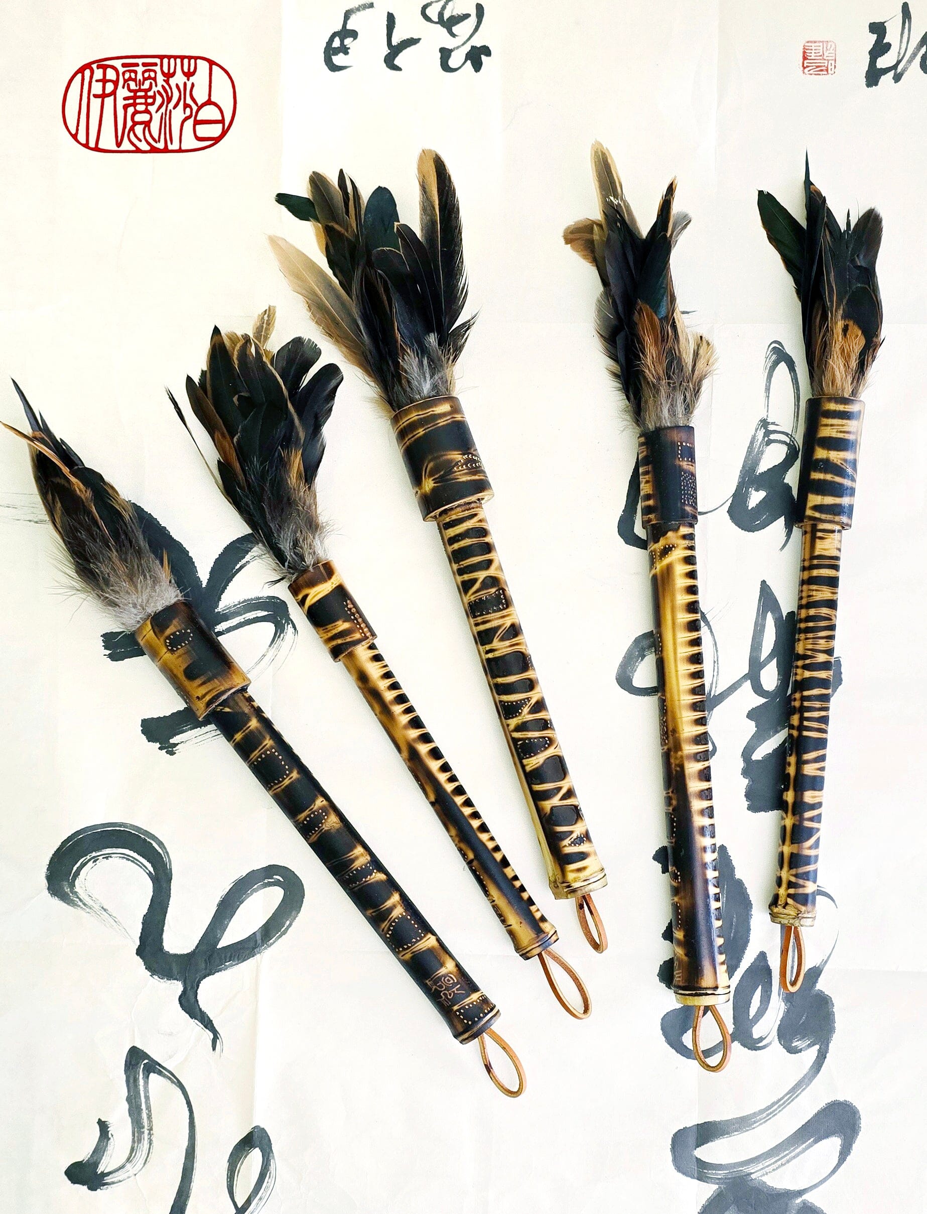 Handcrafted Rooster Saddle Feather Sumi-e Style Painter's Brush Paintbrush Elizabeth Schowachert Art