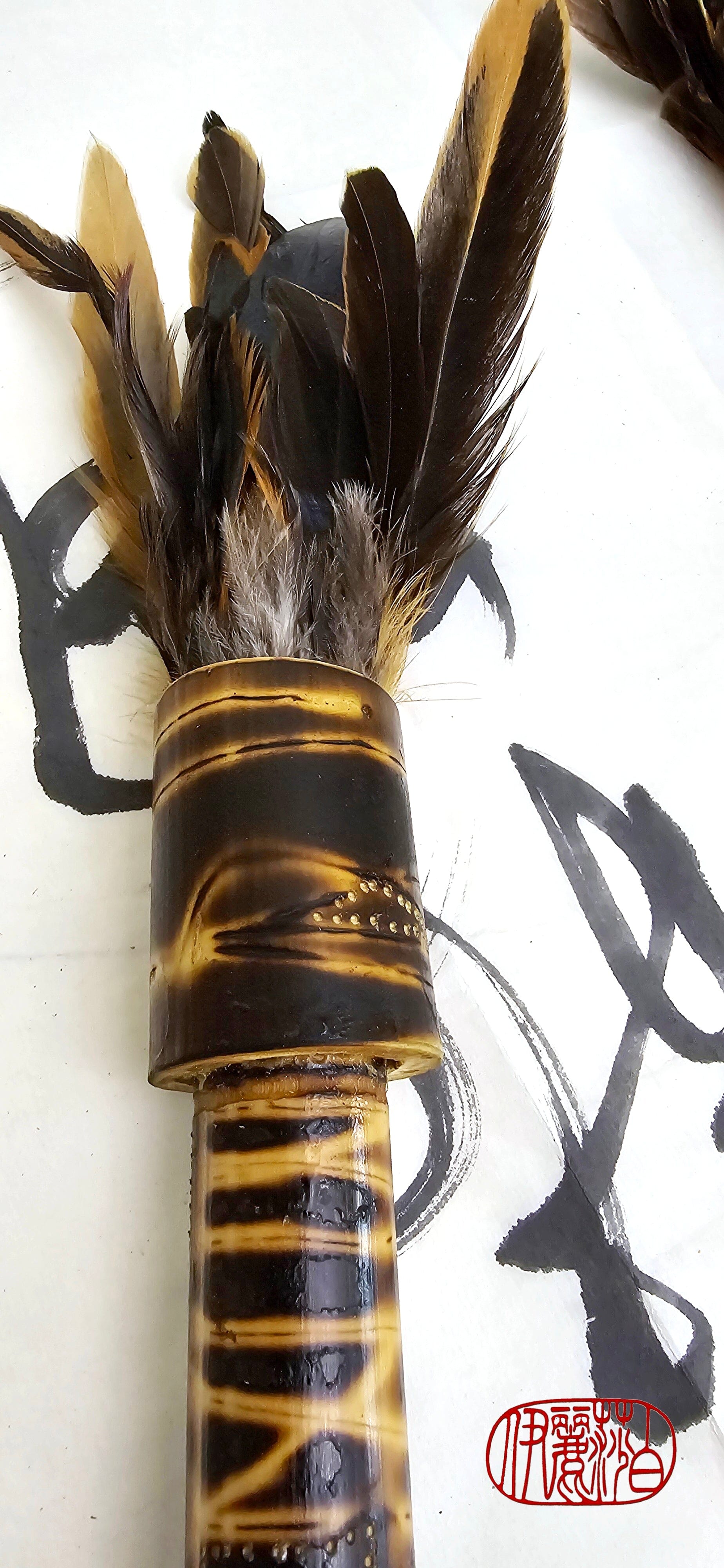 Handcrafted Rooster Saddle Feather Sumi-e Style Painter's Brush Paintbrush Elizabeth Schowachert Art