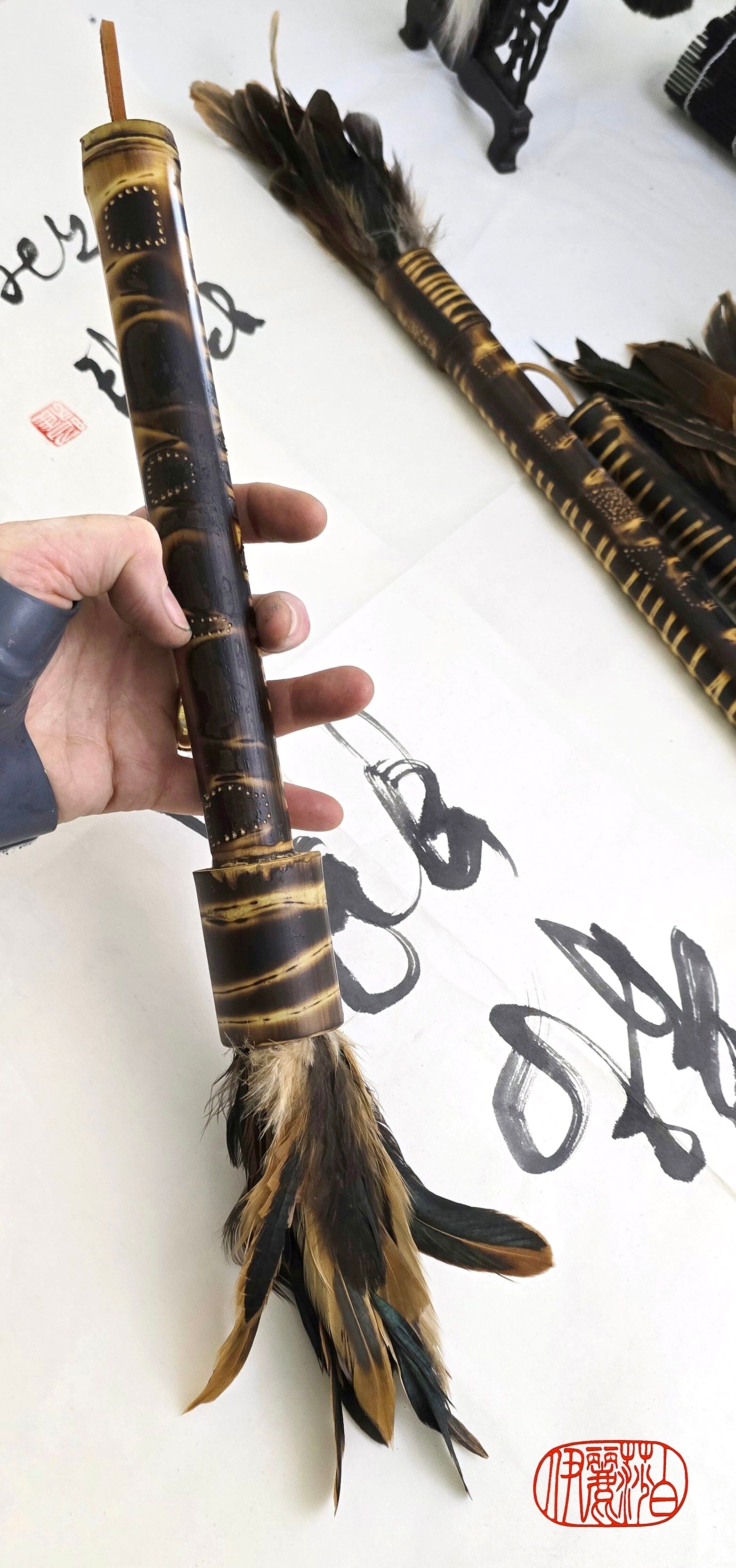 Handcrafted Rooster Saddle Feather Sumi-e Style Painter's Brush Paintbrush Elizabeth Schowachert Art