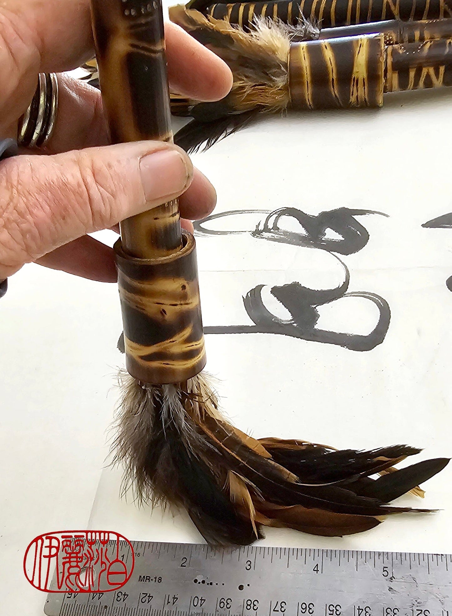 Handcrafted Rooster Saddle Feather Sumi-e Style Painter's Brush Paintbrush Elizabeth Schowachert Art