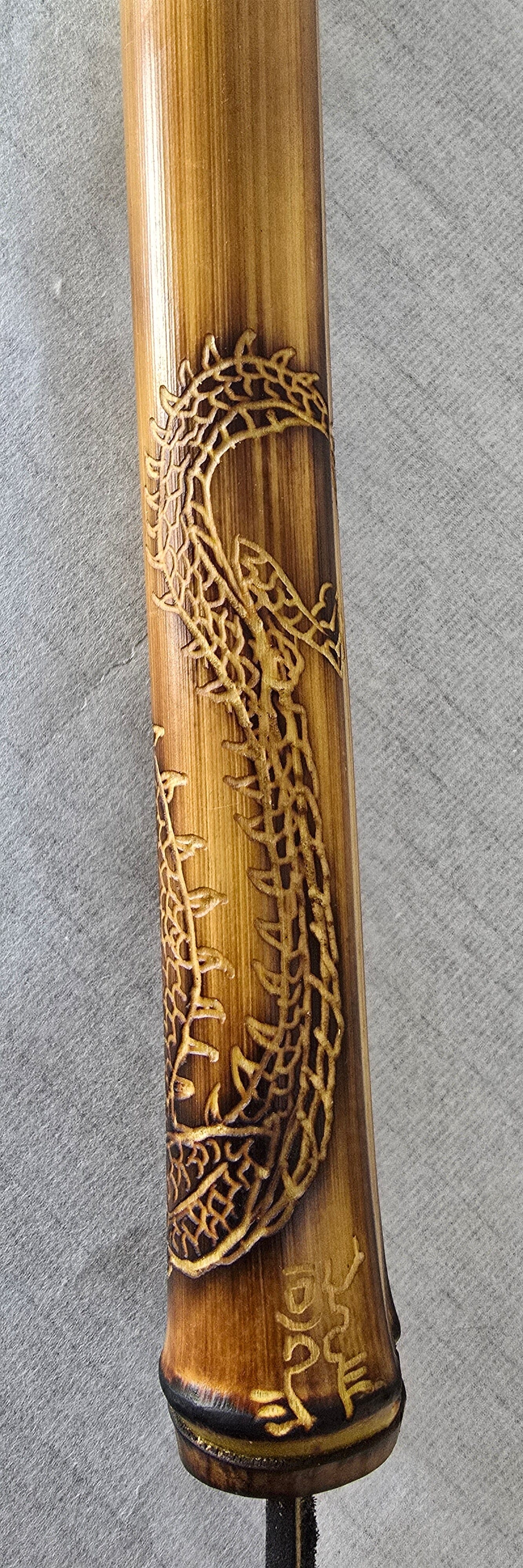 Handcrafted Semi-Coarse Sumi-e Brush with Dragon Engraved Bamboo Handle Paintbrush Elizabeth Schowachert Art