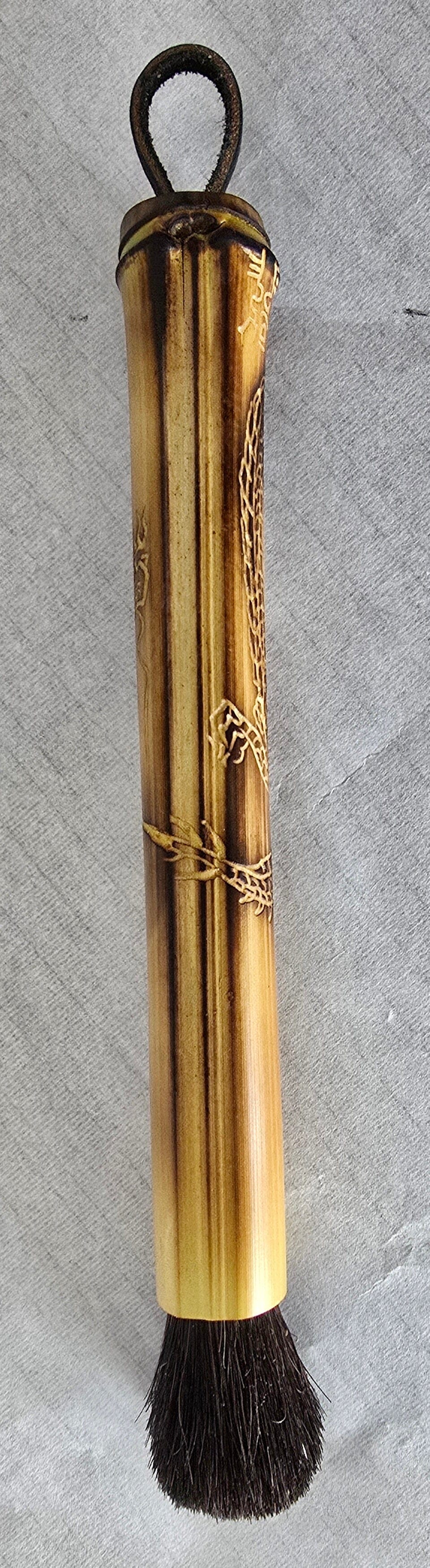 Handcrafted Semi-Coarse Sumi-e Brush with Dragon Engraved Bamboo Handle Paintbrush Elizabeth Schowachert Art