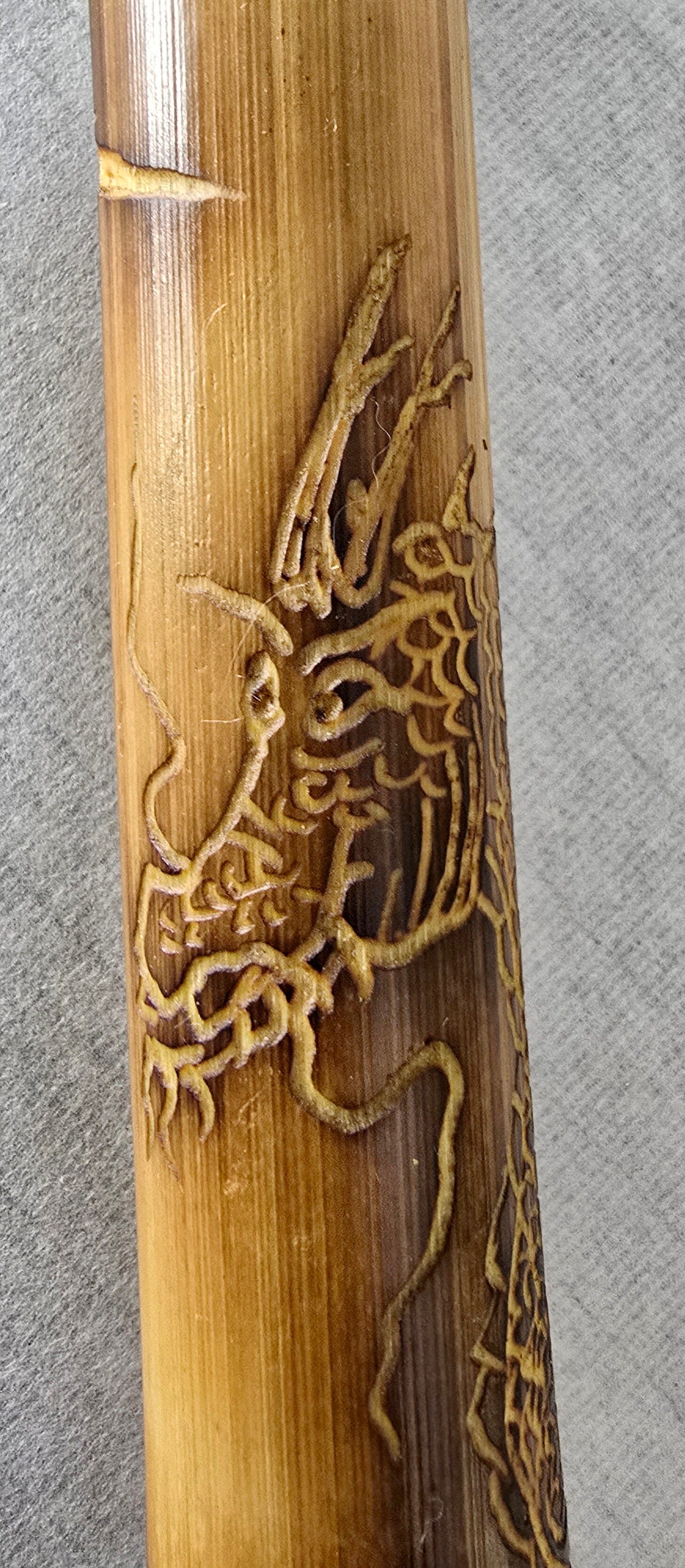 Handcrafted Semi-Coarse Sumi-e Brush with Dragon Engraved Bamboo Handle Paintbrush Elizabeth Schowachert Art