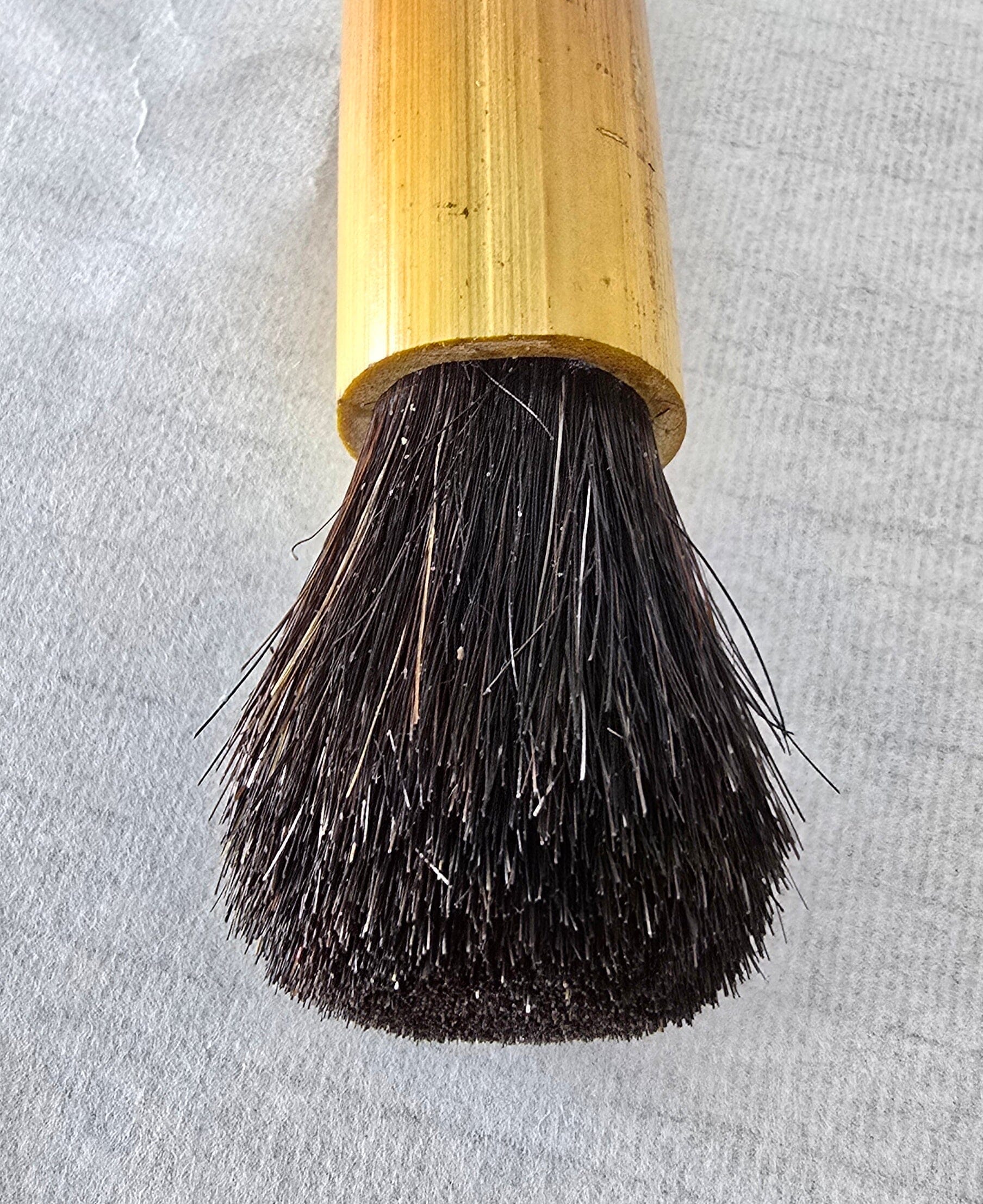 Handcrafted Semi-Coarse Sumi-e Brush with Dragon Engraved Bamboo Handle Paintbrush Elizabeth Schowachert Art