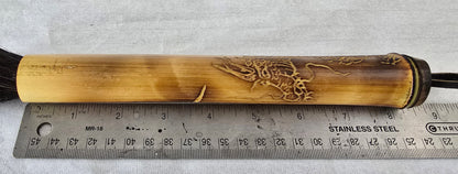 Handcrafted Semi-Coarse Sumi-e Brush with Dragon Engraved Bamboo Handle Paintbrush Elizabeth Schowachert Art