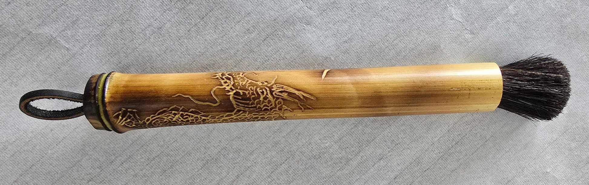 Handcrafted Semi-Coarse Sumi-e Brush with Dragon Engraved Bamboo Handle Paintbrush Elizabeth Schowachert Art