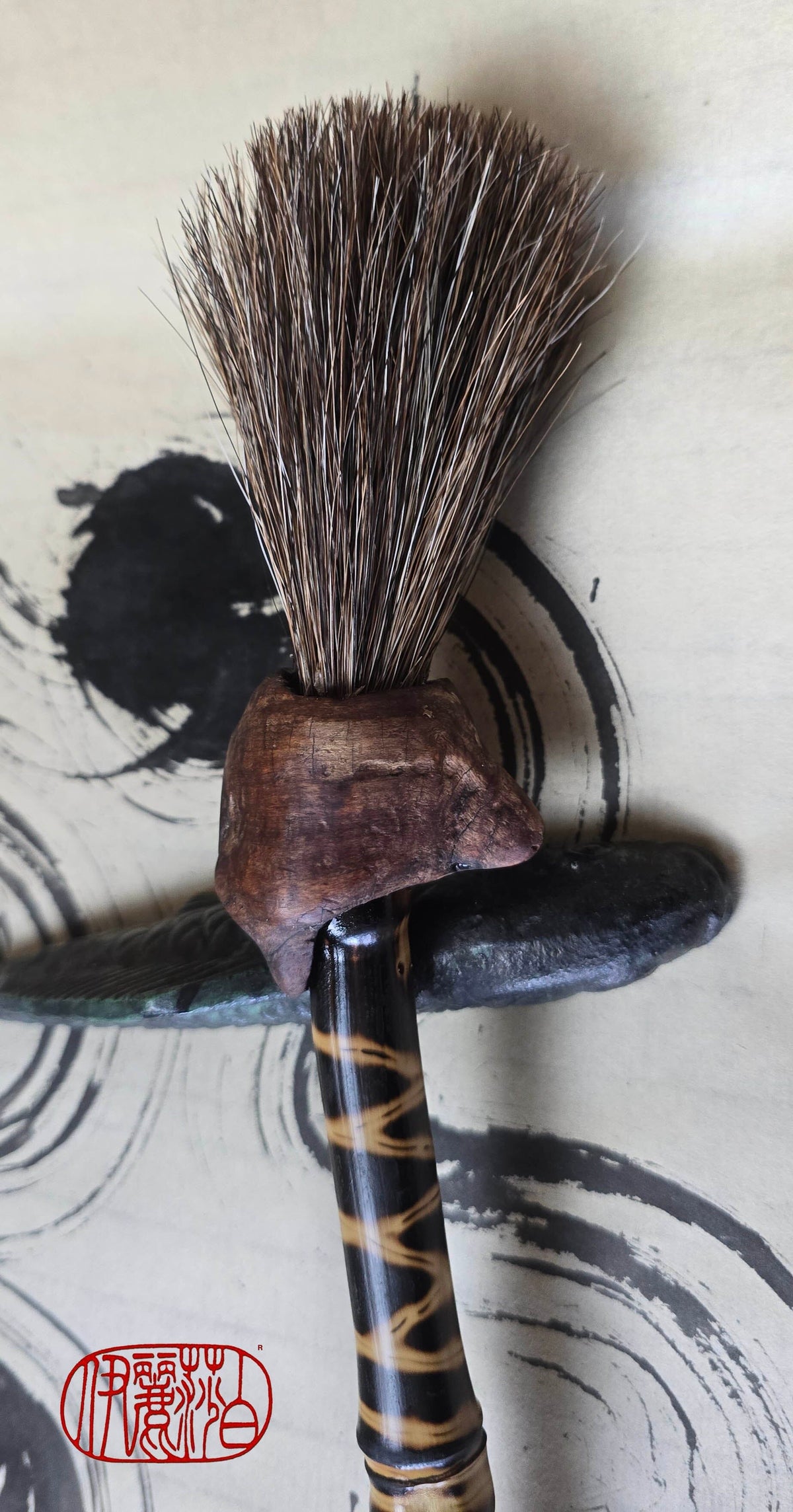 Handmade Sumi-e Brush with Natural Bristle and Burned Bamboo Handle Paintbrush Elizabeth Schowachert Art